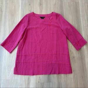 Ali Miles Pink BUTTON-TRIM Sleeves Pucker Crepe Tunic Top Medium